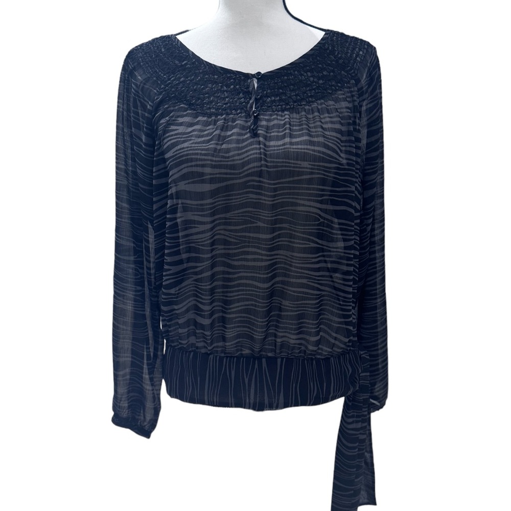Michael Kors Blouse Side Tie Zebra Black Gray Women's Medium